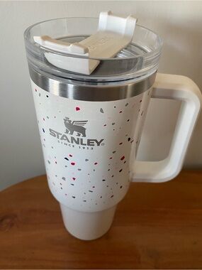 Stanley White Confetti Speckle Travel Tumbler with Handle